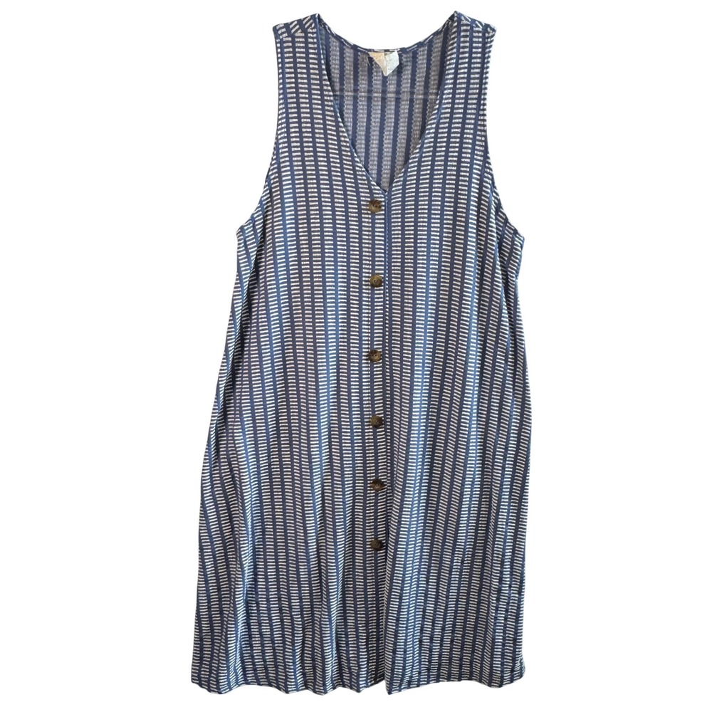Anthro Caution To The Wind Midi Dress L Blue White Stripe Cotton Blend Shift L